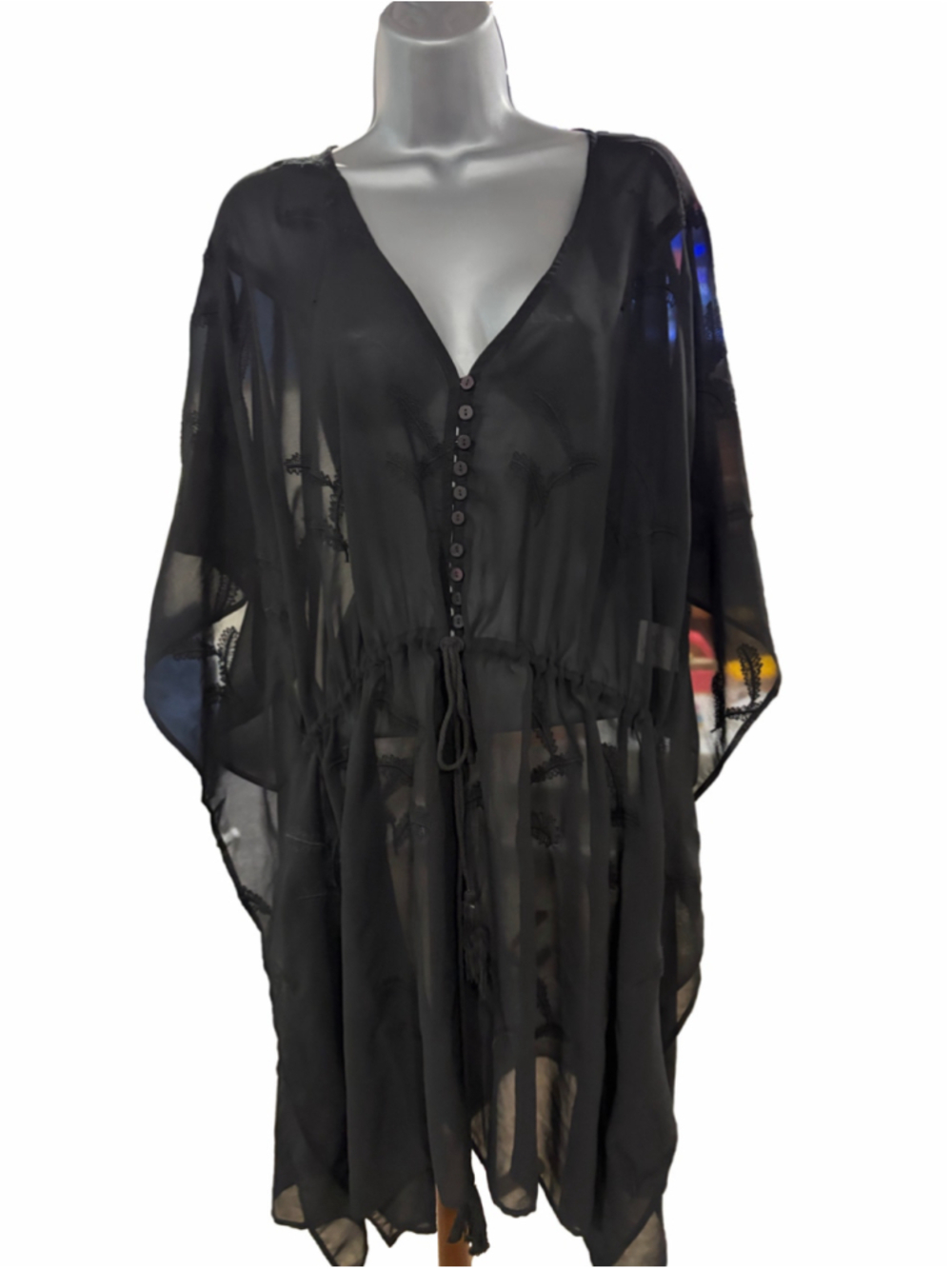 Women's Newport News Black Sheer Embroidered Swim Coverup Size M